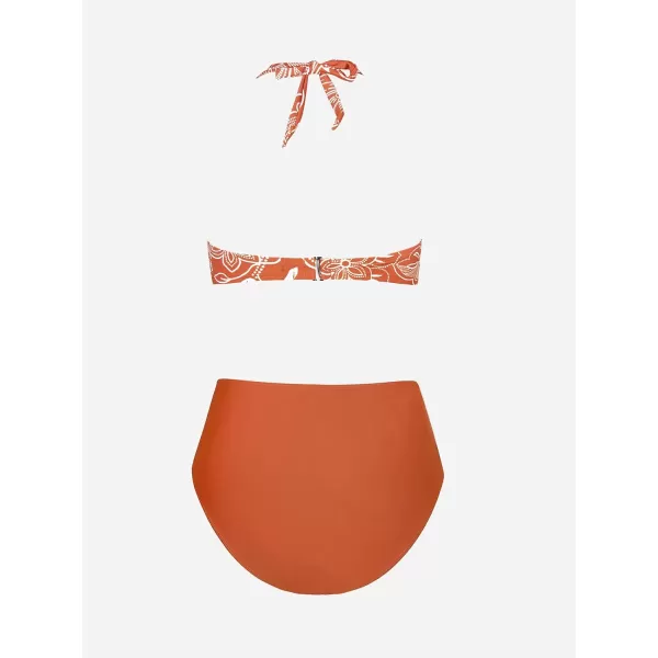 imageCUPSHE High Waisted Bikini Sets Womens Bikini Swimsuits 2 Piece Bathing Suits Twisted Push Up Crisscross Back Floral PrintDark Orange