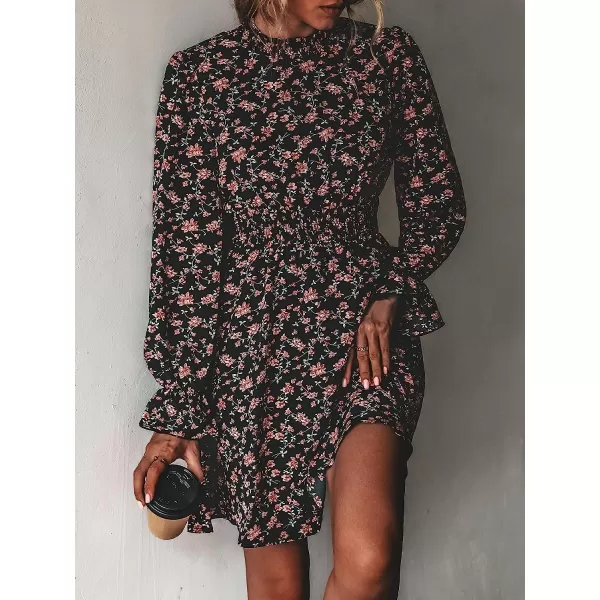 imageCUPSHE Leopard Mini Dresses for Women Aline Long Sleeves Fall Tiered Flowying DressBlack