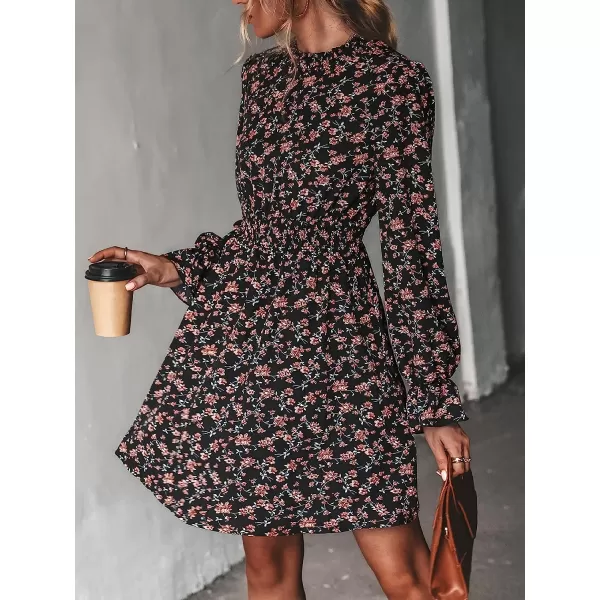 imageCUPSHE Leopard Mini Dresses for Women Aline Long Sleeves Fall Tiered Flowying DressBlack