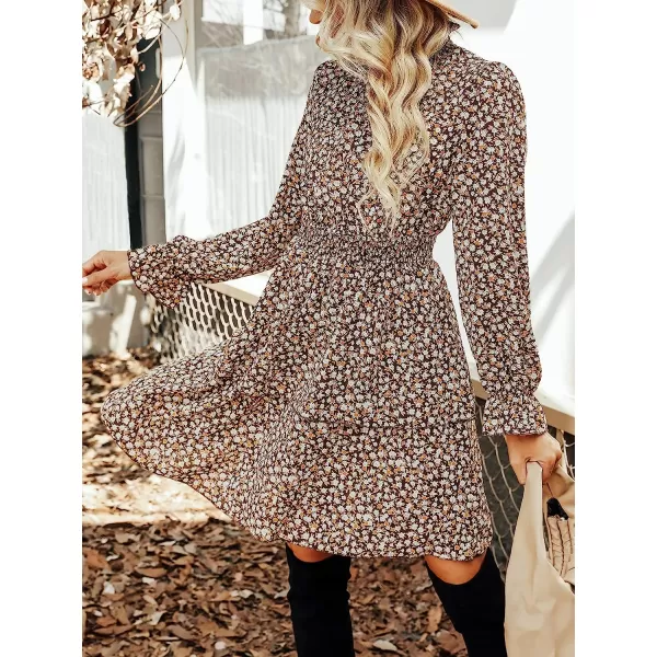 imageCUPSHE Leopard Mini Dresses for Women Aline Long Sleeves Fall Tiered Flowying DressBrown