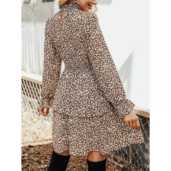 imageCUPSHE Leopard Mini Dresses for Women Aline Long Sleeves Fall Tiered Flowying DressBrown