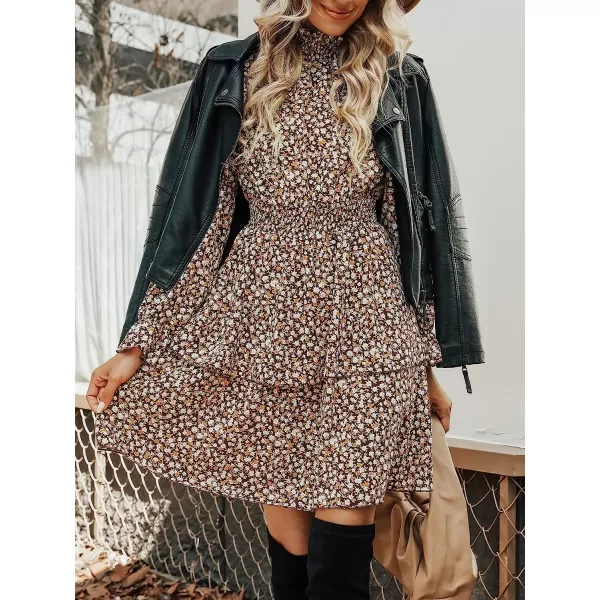 imageCUPSHE Leopard Mini Dresses for Women Aline Long Sleeves Fall Tiered Flowying DressBrown