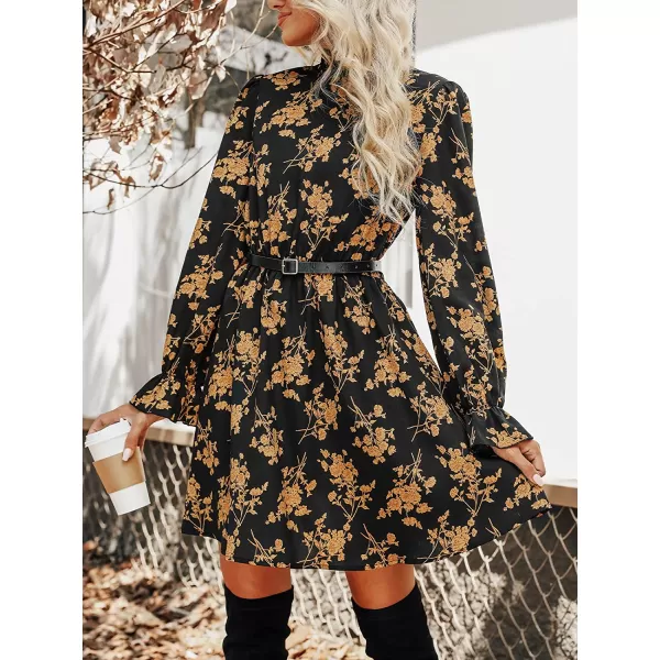 imageCUPSHE Leopard Mini Dresses for Women Aline Long Sleeves Fall Tiered Flowying DressYellow