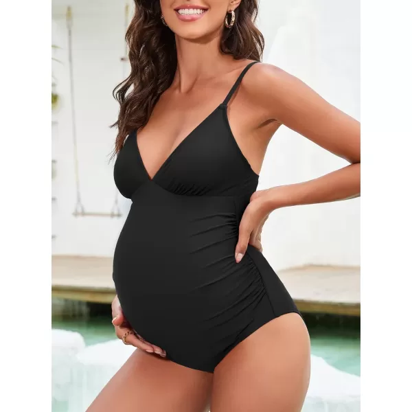 imageCUPSHE Maternity Swimsuit for Women One Piece Swimsuits Pregnancy Swimwear Spaghetti Straps Ruched AdjustableBlack