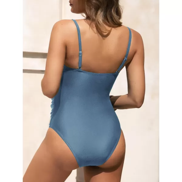 imageCUPSHE Maternity Swimsuit for Women One Piece Swimsuits Pregnancy Swimwear Spaghetti Straps Ruched AdjustableCerulean Blue