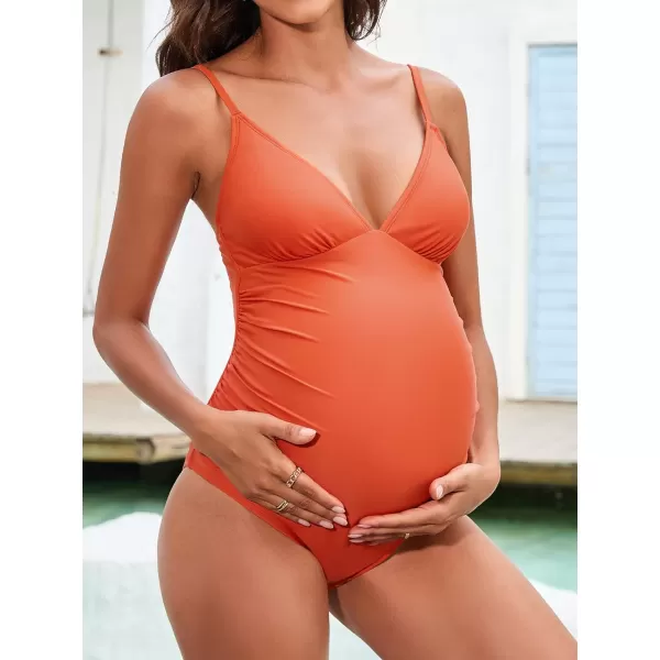 imageCUPSHE Maternity Swimsuit for Women One Piece Swimsuits Pregnancy Swimwear Spaghetti Straps Ruched AdjustableOrange