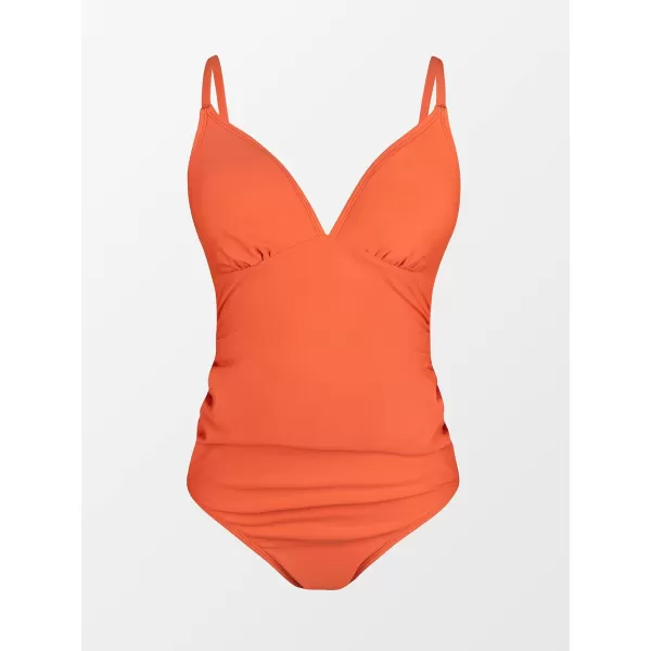 imageCUPSHE Maternity Swimsuit for Women One Piece Swimsuits Pregnancy Swimwear Spaghetti Straps Ruched AdjustableOrange