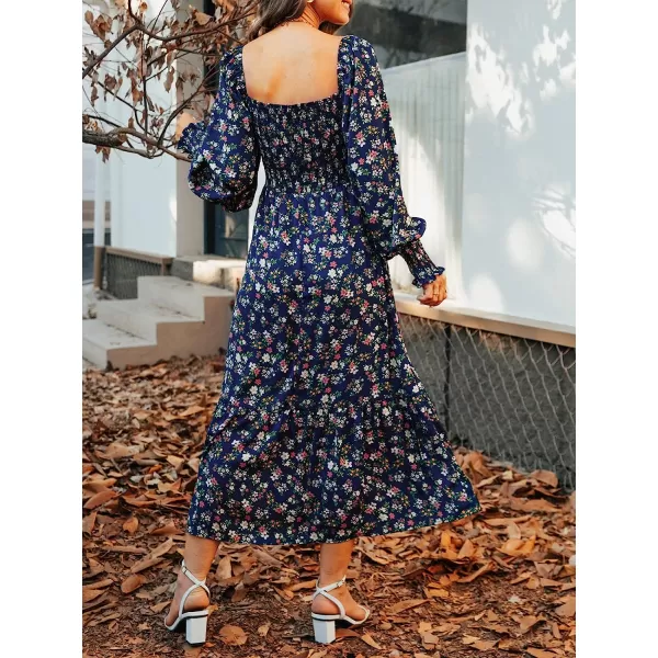 imageCUPSHE Maxi Dresses for Women Aline Long Sleeves Fall Square Neck Smocked Flowy DressMulticoloured