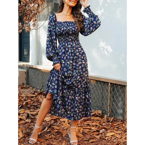 imageCUPSHE Maxi Dresses for Women Aline Long Sleeves Fall Square Neck Smocked Flowy DressMulticoloured