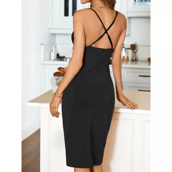 imageCUPSHE Midi Dress Bodycon Dress Sexy Dress Back Crisscross Fitted Waisted Slip Dress for Women with Adjustable Thin StrapsBlack