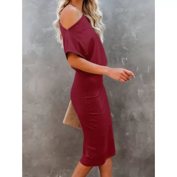 imageCUPSHE Midi Dress Short Sleeve Off Shoulder Underneath Party Dress for WomenRed