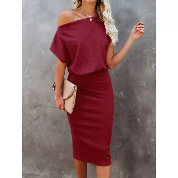 imageCUPSHE Midi Dress Short Sleeve Off Shoulder Underneath Party Dress for WomenRed