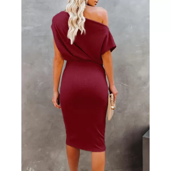 imageCUPSHE Midi Dress Short Sleeve Off Shoulder Underneath Party Dress for WomenRed