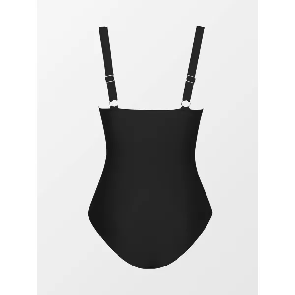imageCUPSHE One Piece Swimsuit for Women Bathing Suit Adjustable Wide Straps Vintage Square NeckBlack