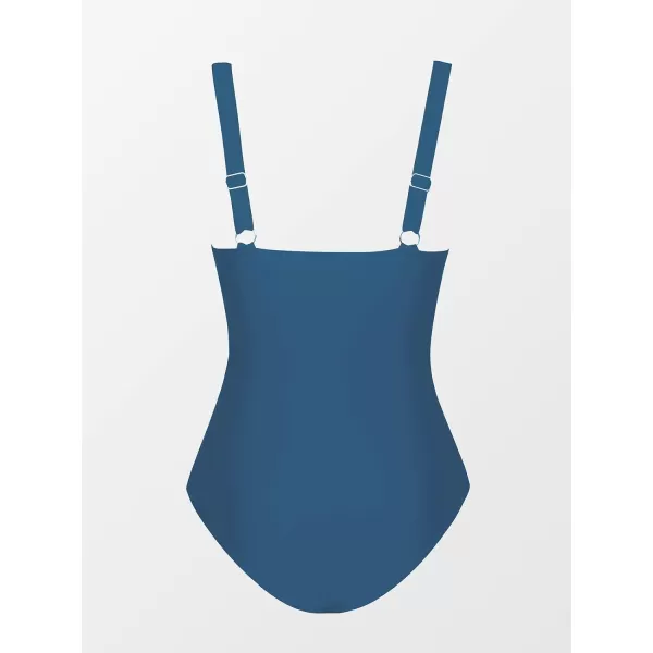 imageCUPSHE One Piece Swimsuit for Women Bathing Suit Adjustable Wide Straps Vintage Square NeckBlue