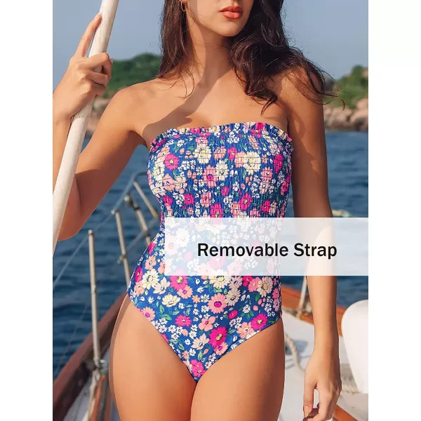 imageCUPSHE One Piece Swimsuit for Women Bathing Suit Floral Backless Halter Removable Spaghetti StrapsBlue Floral