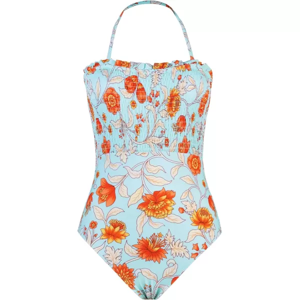 imageCUPSHE One Piece Swimsuit for Women Bathing Suit Floral Backless Halter Removable Spaghetti StrapsOrange Floral
