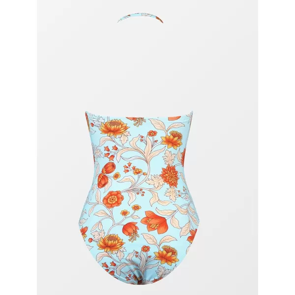 imageCUPSHE One Piece Swimsuit for Women Bathing Suit Floral Backless Halter Removable Spaghetti StrapsOrange Floral