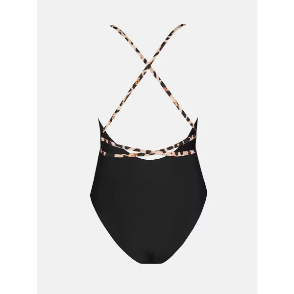 imageCUPSHE One Piece Swimsuit for Women Bathing Suit Plunge V Neck Leopard Strappy Crisscross Self TieBlack