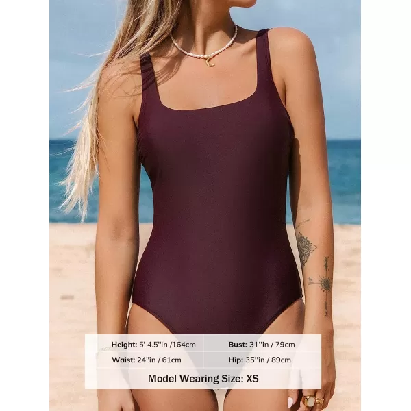 imageCUPSHE One Piece Swimsuit for Women Bathing Suit Retro Square Neck Adjustable Strap Full CoverageAubergine