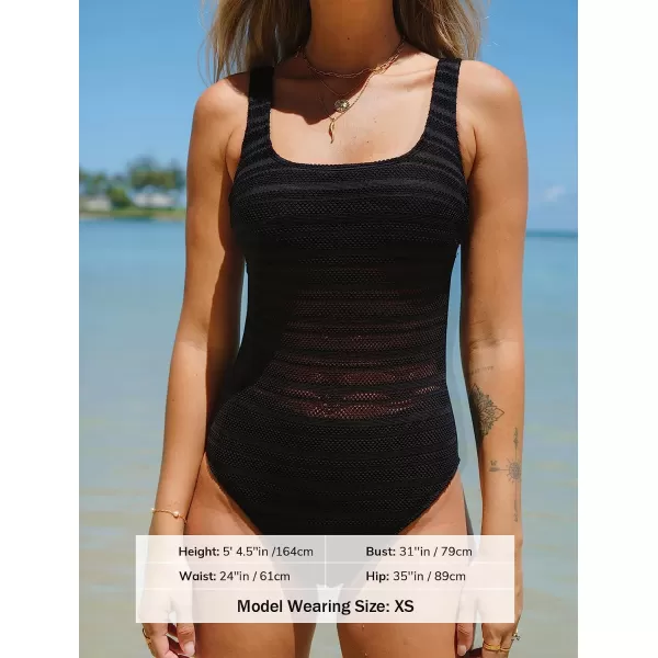 imageCUPSHE One Piece Swimsuit for Women Bathing Suit Retro Square Neck Adjustable Strap Full CoverageBlack
