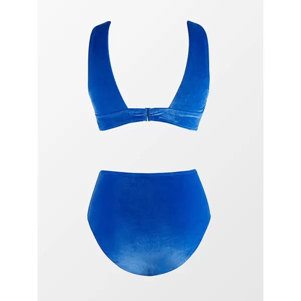 imageCUPSHE One Piece Swimsuit for Women Bathing Suit V Neck Cutout Sexy Swimwear Wide Straps Back Hook Shiny TextureDodger Blue