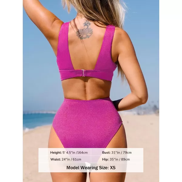 imageCUPSHE One Piece Swimsuit for Women Bathing Suit V Neck Cutout Sexy Swimwear Wide Straps Back Hook Shiny TextureMagenta Red