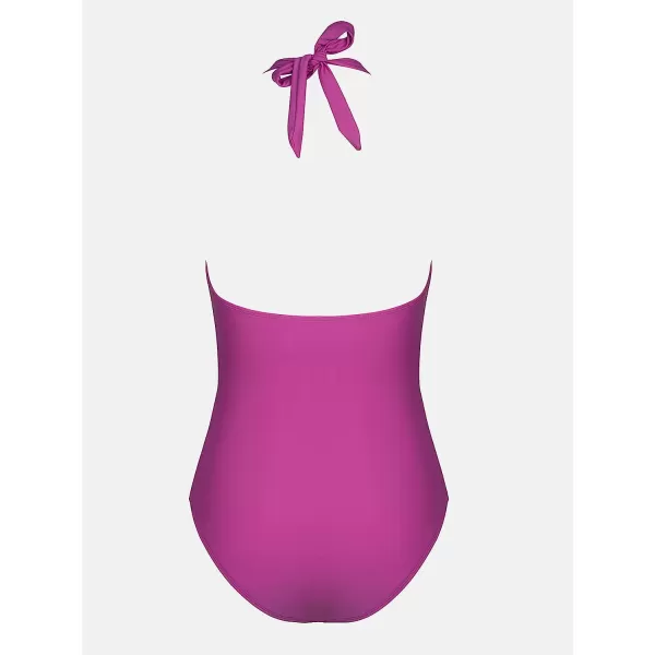 imageCUPSHE One Piece Swimsuit for Women Bathing Suit V Neck Halter Backless Solid VWired SwimwearPurple