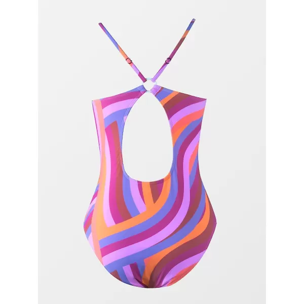 imageCUPSHE One Piece Swimsuit for Women Bathing Suit V Neck ORing Back Cutout Solid Color Adjustable StrapsPurple Abstract
