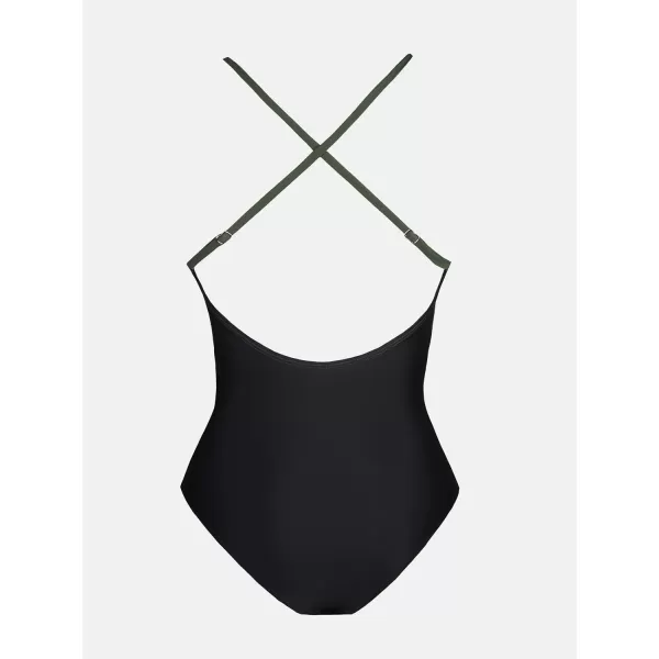 imageCUPSHE One Piece Swimsuit for Women Bathing Suits Deep V Neck Crisscross Back Color BlockArmy Green