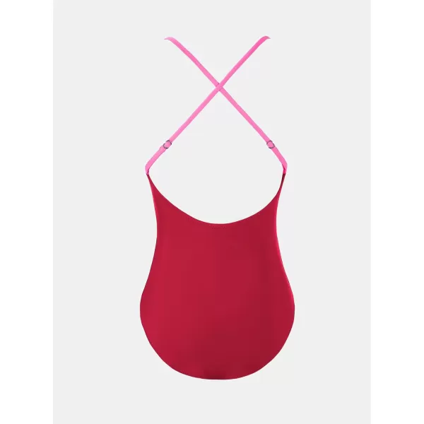 imageCUPSHE One Piece Swimsuit for Women Bathing Suits Deep V Neck Crisscross Back Color BlockHot Pink Red