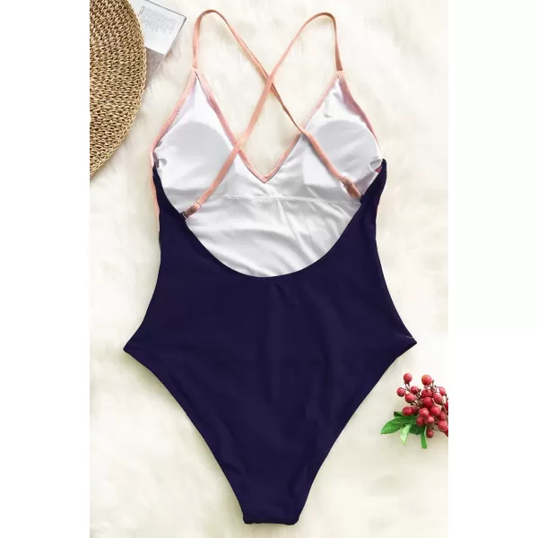 imageCUPSHE One Piece Swimsuit for Women Bathing Suits Deep V Neck Crisscross Back Color BlockPink