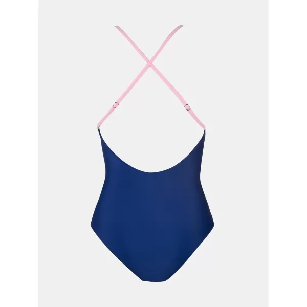 imageCUPSHE One Piece Swimsuit for Women Bathing Suits Deep V Neck Crisscross Back Color BlockPink Purple