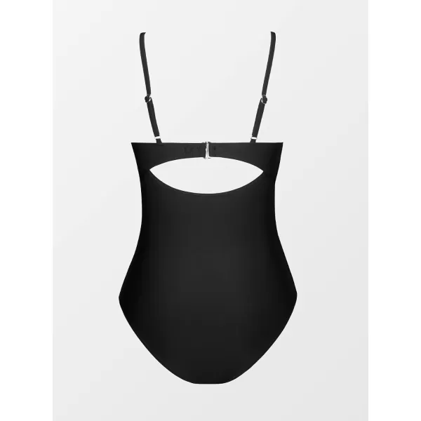 imageCUPSHE One Piece Swimsuit for Women Bathing Suits Twist Front Cutout Adjustable Straps Ruched SwimwearBlack
