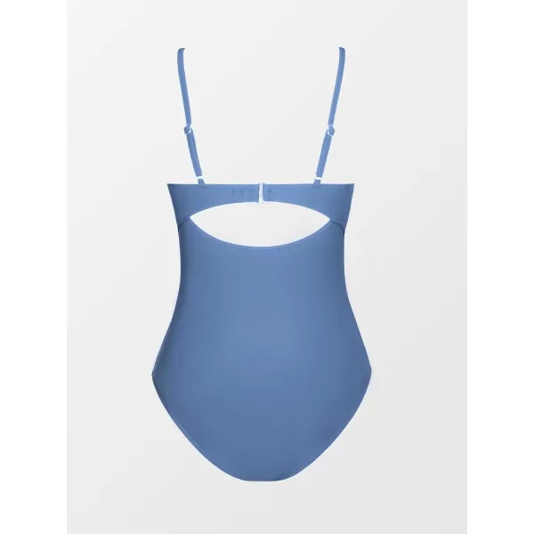 imageCUPSHE One Piece Swimsuit for Women Bathing Suits Twist Front Cutout Adjustable Straps Ruched SwimwearBlue