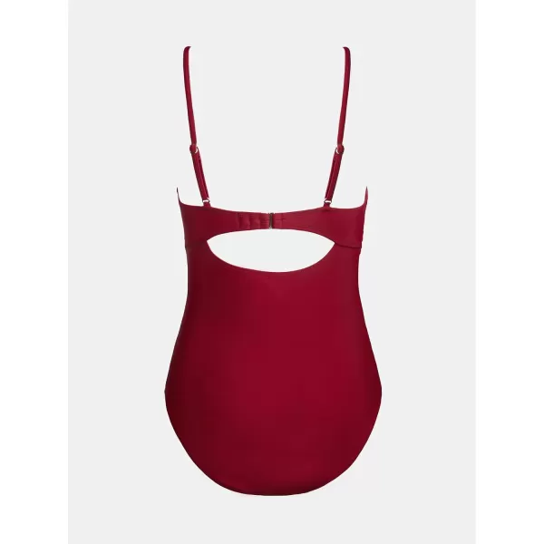 imageCUPSHE One Piece Swimsuit for Women Bathing Suits Twist Front Cutout Adjustable Straps Ruched SwimwearCherryred