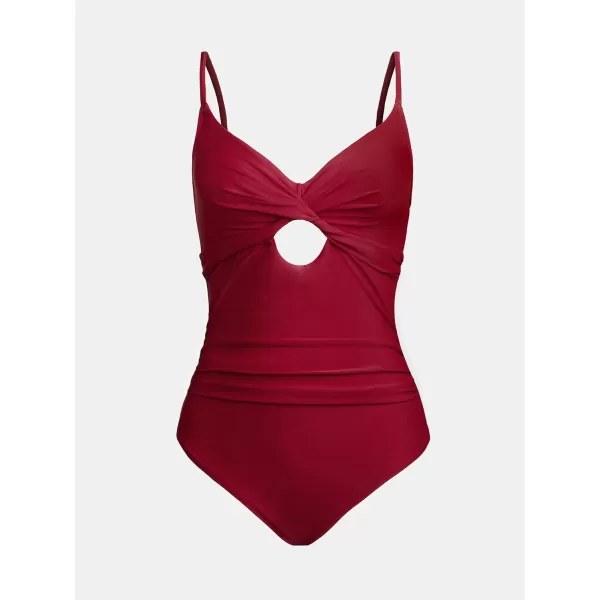 imageCUPSHE One Piece Swimsuit for Women Bathing Suits Twist Front Cutout Adjustable Straps Ruched SwimwearCherryred
