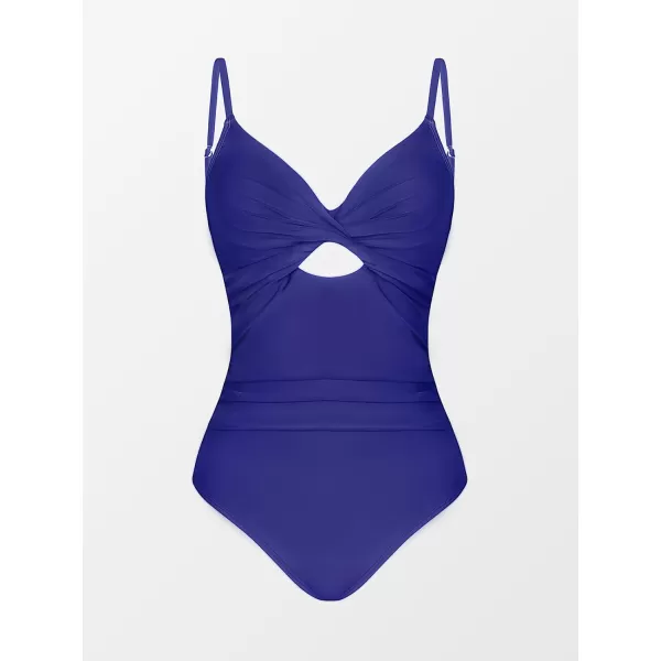 imageCUPSHE One Piece Swimsuit for Women Bathing Suits Twist Front Cutout Adjustable Straps Ruched SwimwearCobalt Blue