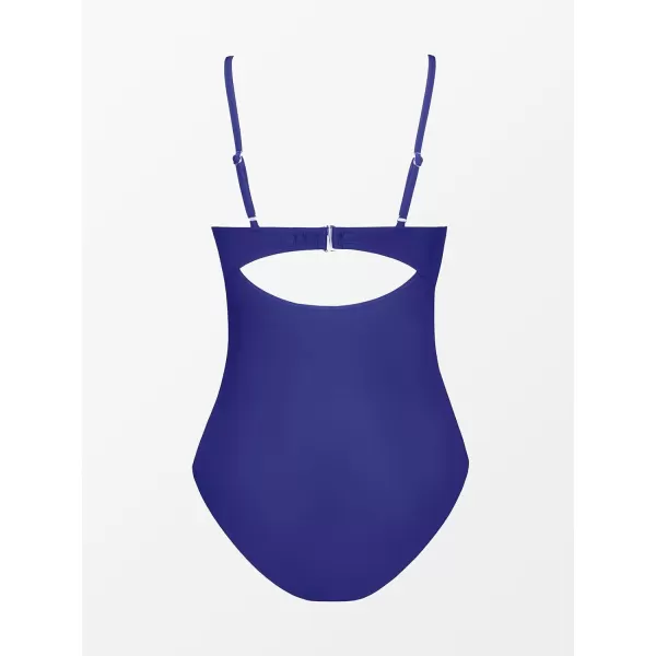 imageCUPSHE One Piece Swimsuit for Women Bathing Suits Twist Front Cutout Adjustable Straps Ruched SwimwearCobalt Blue