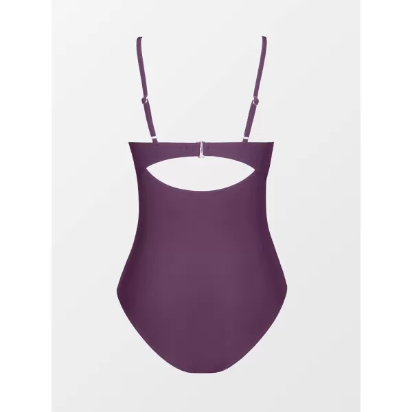 imageCUPSHE One Piece Swimsuit for Women Bathing Suits Twist Front Cutout Adjustable Straps Ruched SwimwearDark Purple