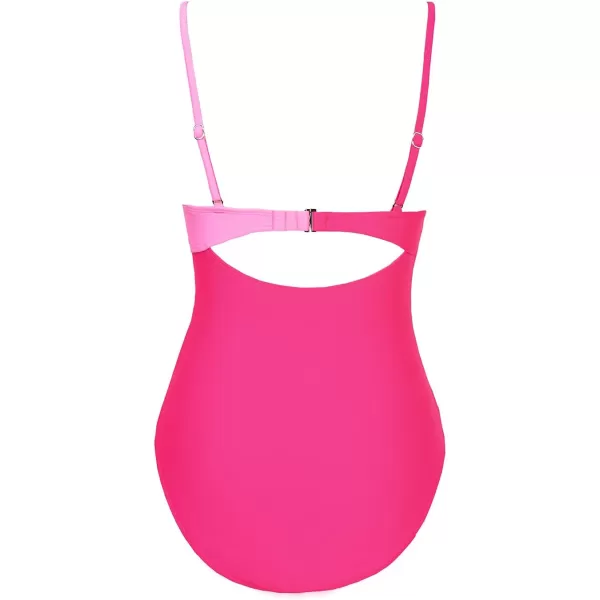 imageCUPSHE One Piece Swimsuit for Women Bathing Suits Twist Front Cutout Adjustable Straps Ruched SwimwearFuchsia Pink