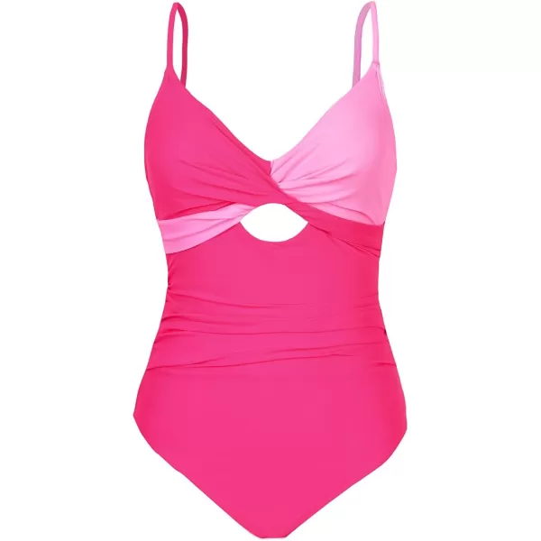 imageCUPSHE One Piece Swimsuit for Women Bathing Suits Twist Front Cutout Adjustable Straps Ruched SwimwearFuchsia Pink