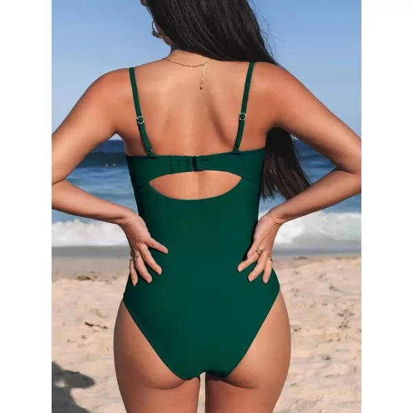 imageCUPSHE One Piece Swimsuit for Women Bathing Suits Twist Front Cutout Adjustable Straps Ruched SwimwearGreen