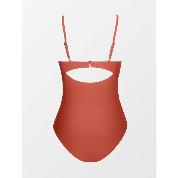 imageCUPSHE One Piece Swimsuit for Women Bathing Suits Twist Front Cutout Adjustable Straps Ruched SwimwearMecca Orange