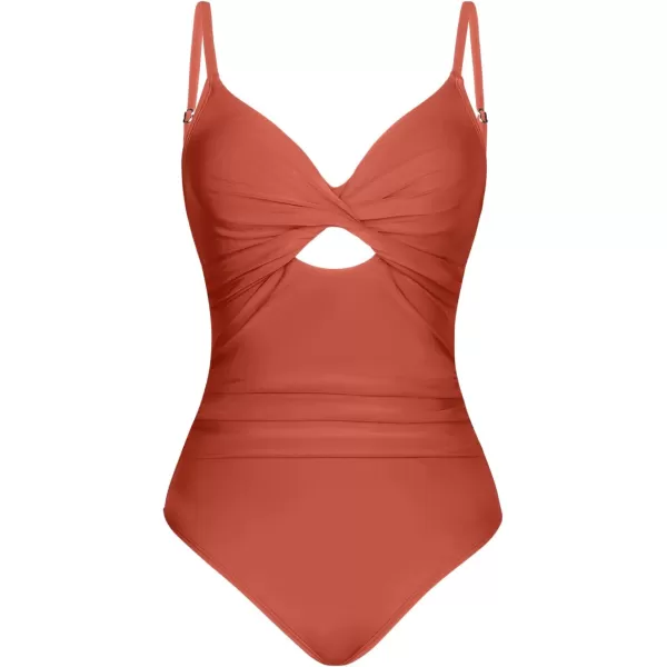 imageCUPSHE One Piece Swimsuit for Women Bathing Suits Twist Front Cutout Adjustable Straps Ruched SwimwearMecca Orange