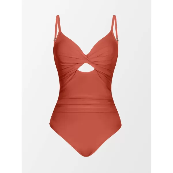 imageCUPSHE One Piece Swimsuit for Women Bathing Suits Twist Front Cutout Adjustable Straps Ruched SwimwearMecca Orange