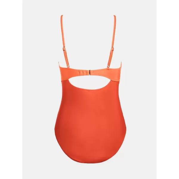 imageCUPSHE One Piece Swimsuit for Women Bathing Suits Twist Front Cutout Adjustable Straps Ruched SwimwearOrange Color Block