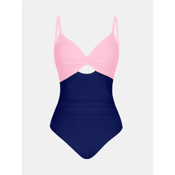 imageCUPSHE One Piece Swimsuit for Women Bathing Suits Twist Front Cutout Adjustable Straps Ruched SwimwearPink Purple