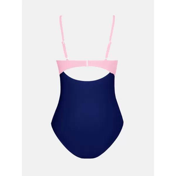 imageCUPSHE One Piece Swimsuit for Women Bathing Suits Twist Front Cutout Adjustable Straps Ruched SwimwearPink Purple