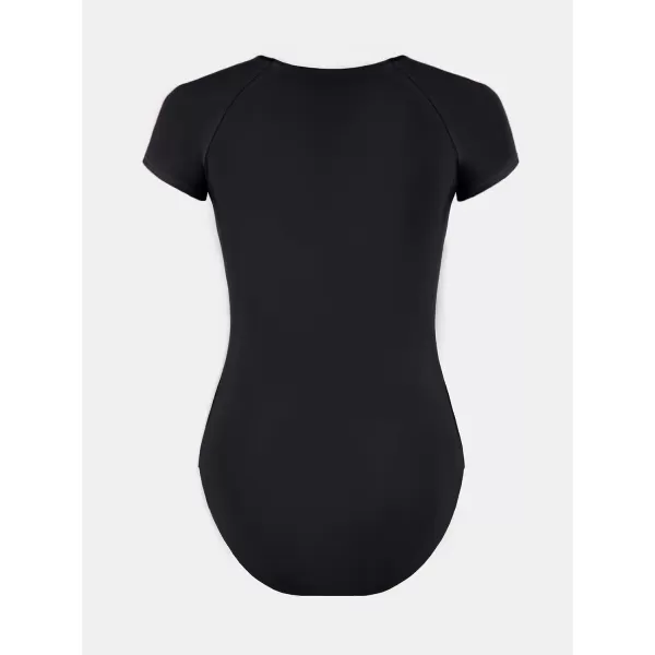 imageCUPSHE One Piece Swimsuit for Women Mock Neck Zipper Short Sleeve Bathing SuitBlack